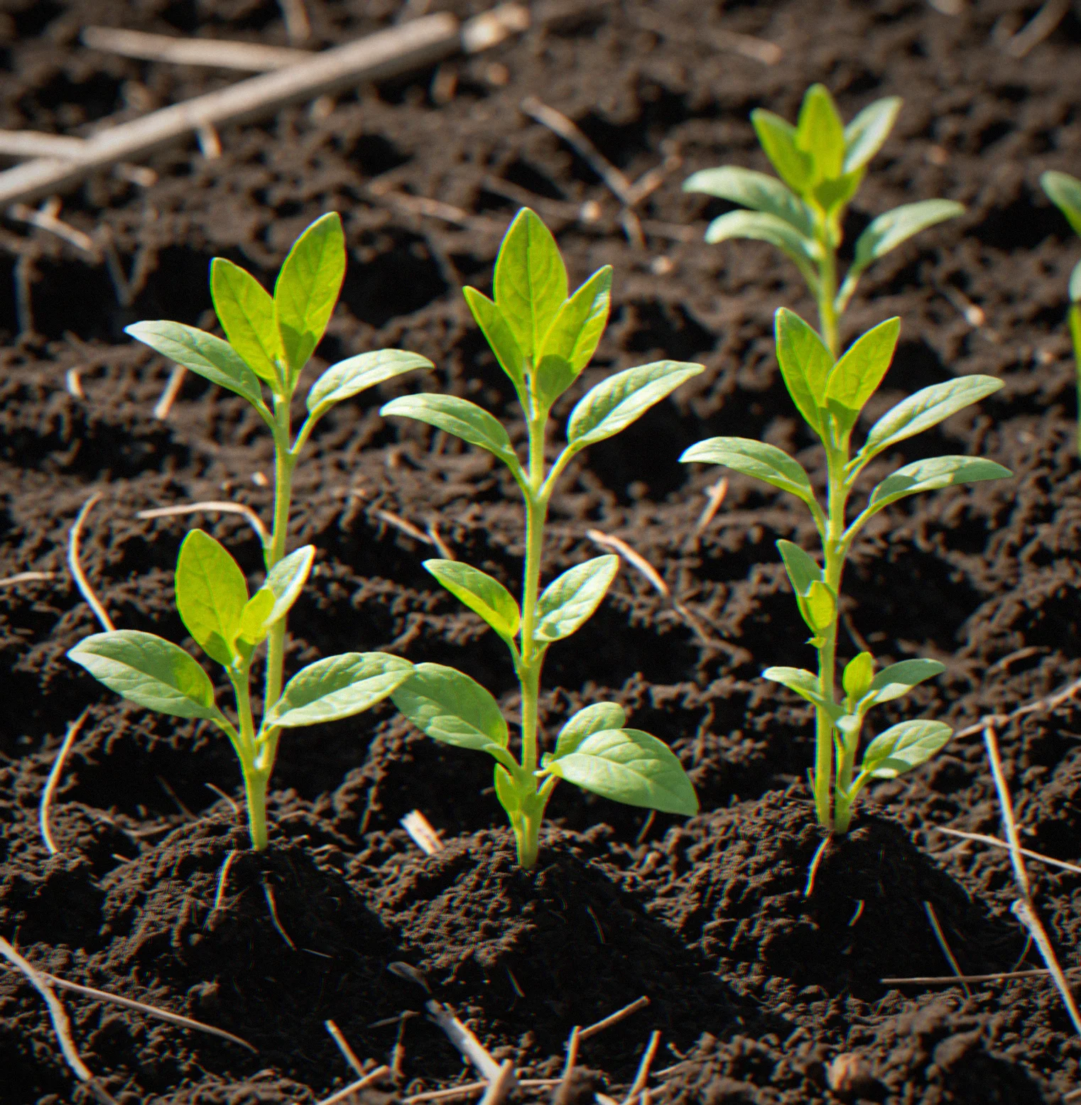Young seedlings wilted and blackened from unexpected late spring frost