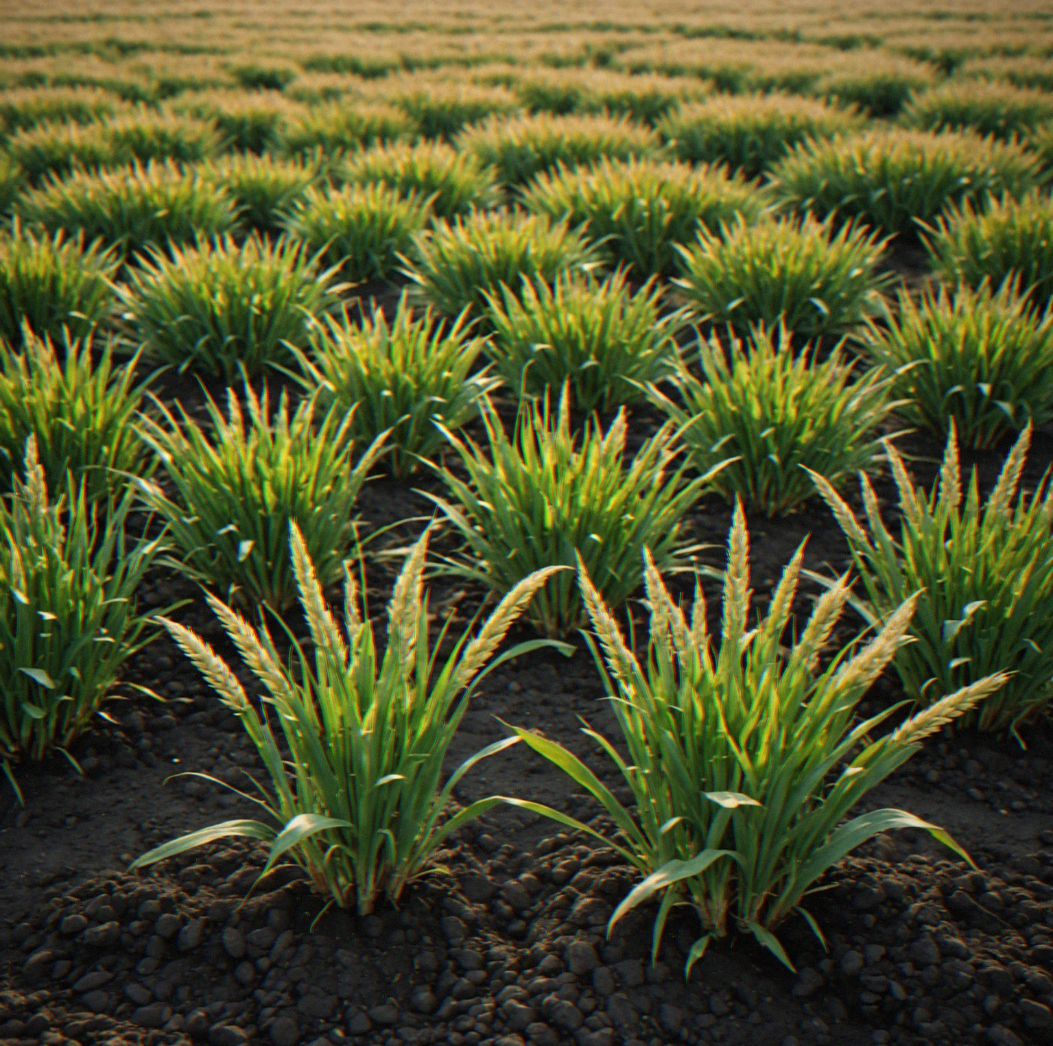 Winter rye growing denseoy in October, protecting exposed soil